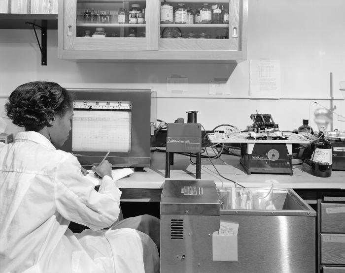 Laboratory technician Dorothy Roland at work in a Centers for Disease Control laboratory, 1964. Source: Public Health Image Library